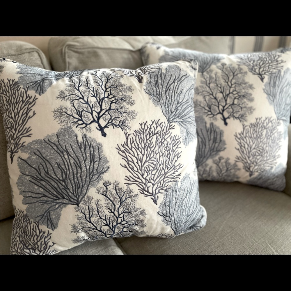 2 New Coastal Blue/White Throw Pillows